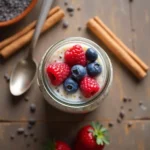 low carb overnight oats recipe for weight loss in jar with berries
