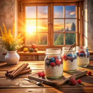Overnight Oats Recipe for Diabetics with Yogurt in a cozy kitchen