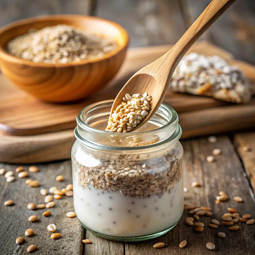 Stirring ingredients for Overnight Oats Recipe for Diabetics with Yogurt