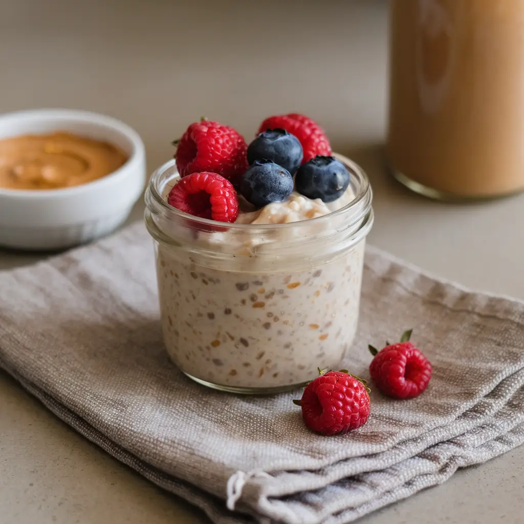 served low carb overnight oats for weight loss with fresh berries