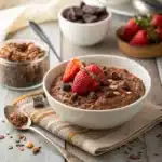 Tiramisu overnight oats in a rustic mason jar breakfast scene