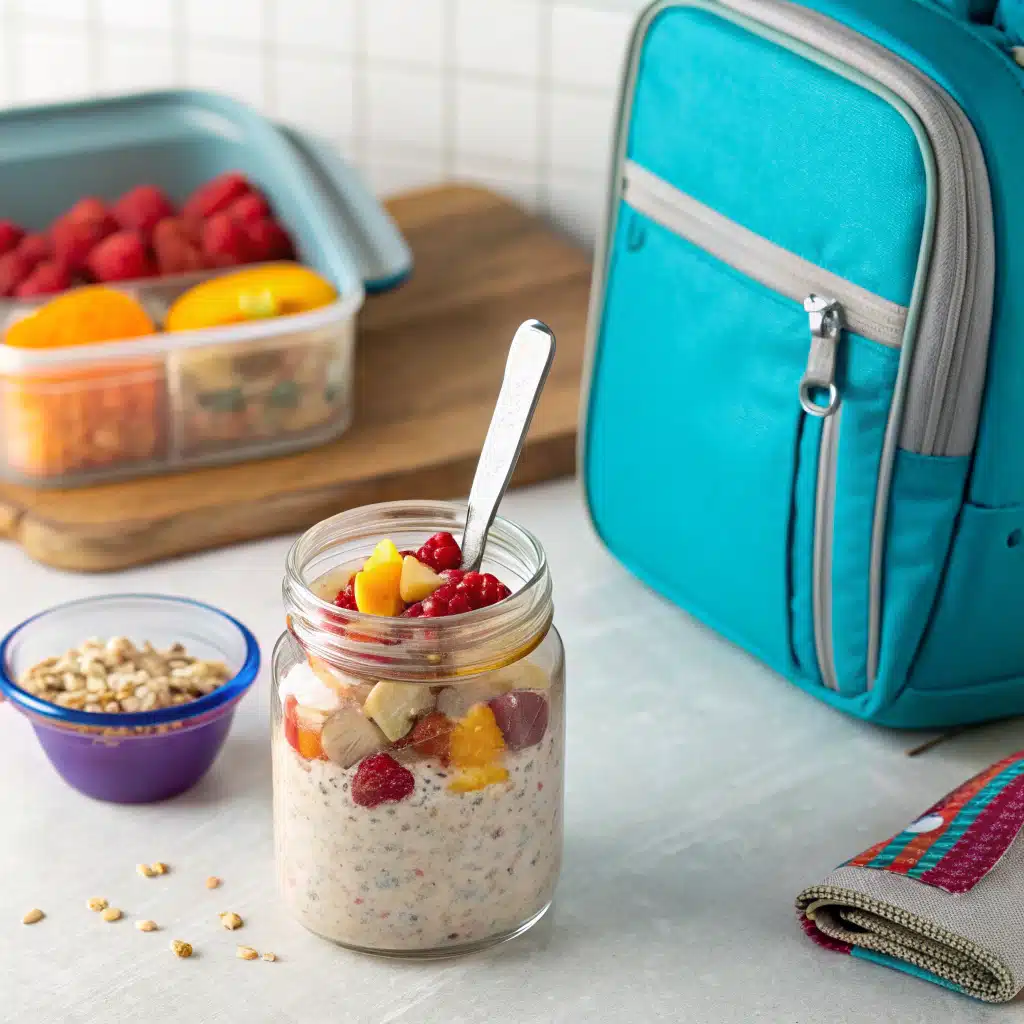 Served jar of Back to School Overnight Oats Meal Prep