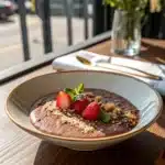 Served clean eating overnight oats with fresh toppings