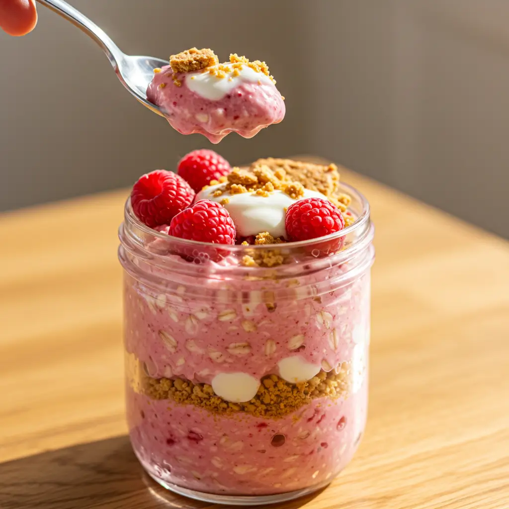 Spoonful of Raspberry Cheesecake Overnight Oats