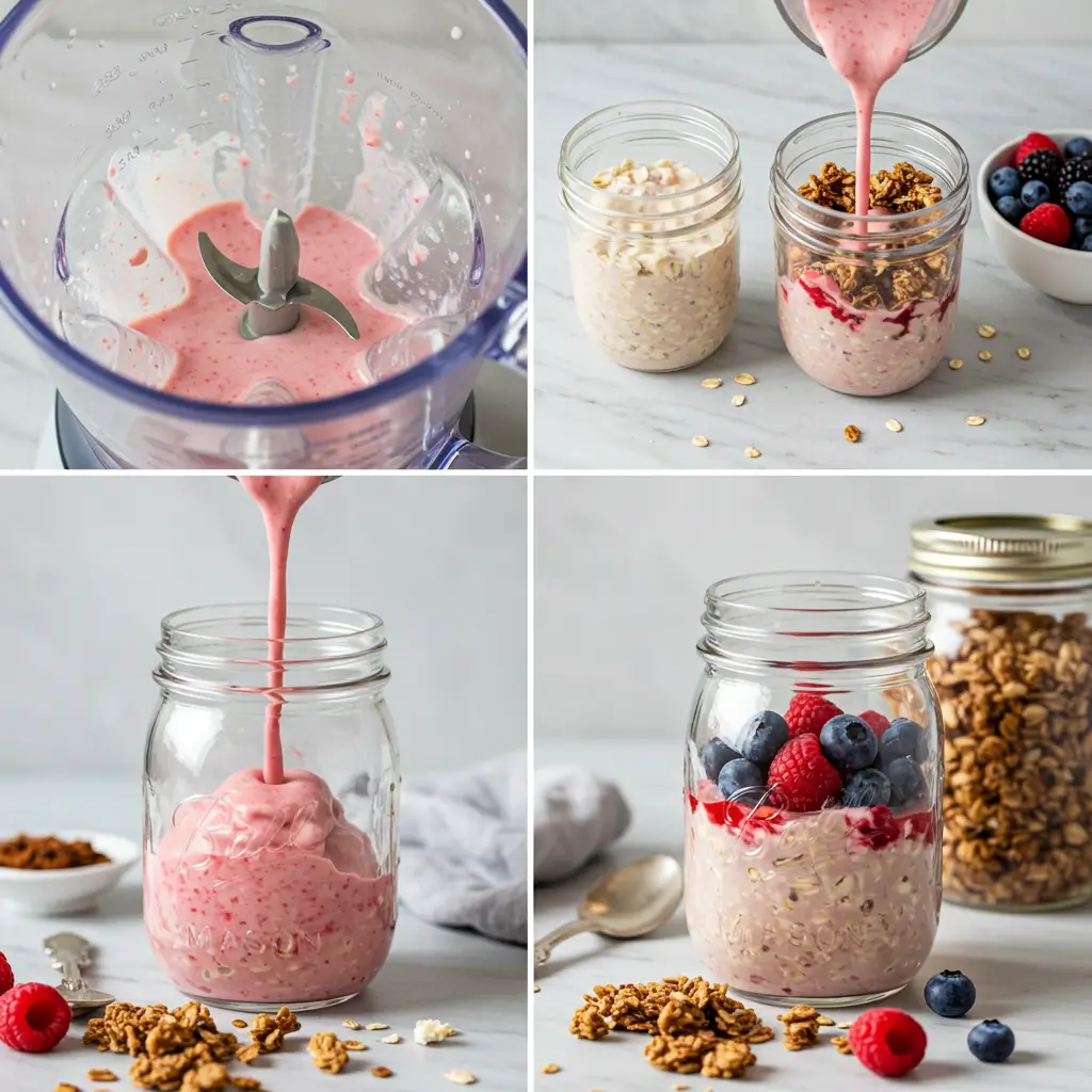 Mixing ingredients for Raspberry Cheesecake Overnight Oats