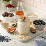 Yogurt overnight oats jar with labeled ingredients