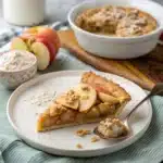 apple pie overnight oats in jar with cinnamon and apples