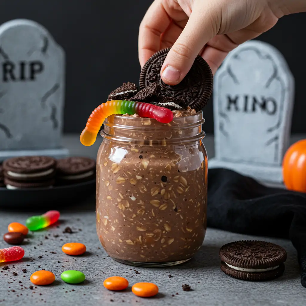 Adding spooky toppings to Halloween overnight oats