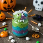 Monster Mash Overnight Oats jar with colorful layers and toppings
