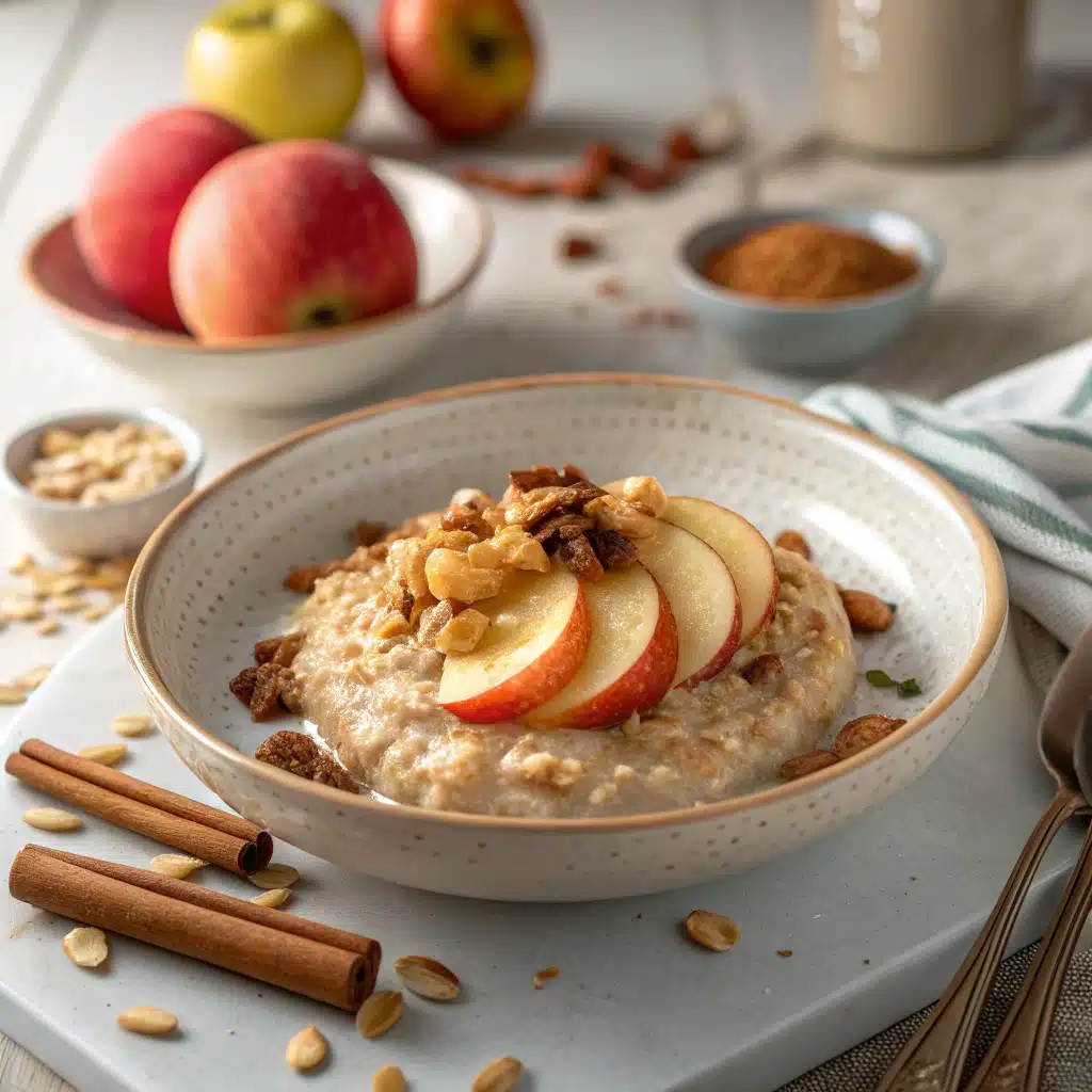 served apple pie overnight oats with toppings