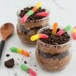 spooky oreo overnight oats layered in a jar with Halloween toppings