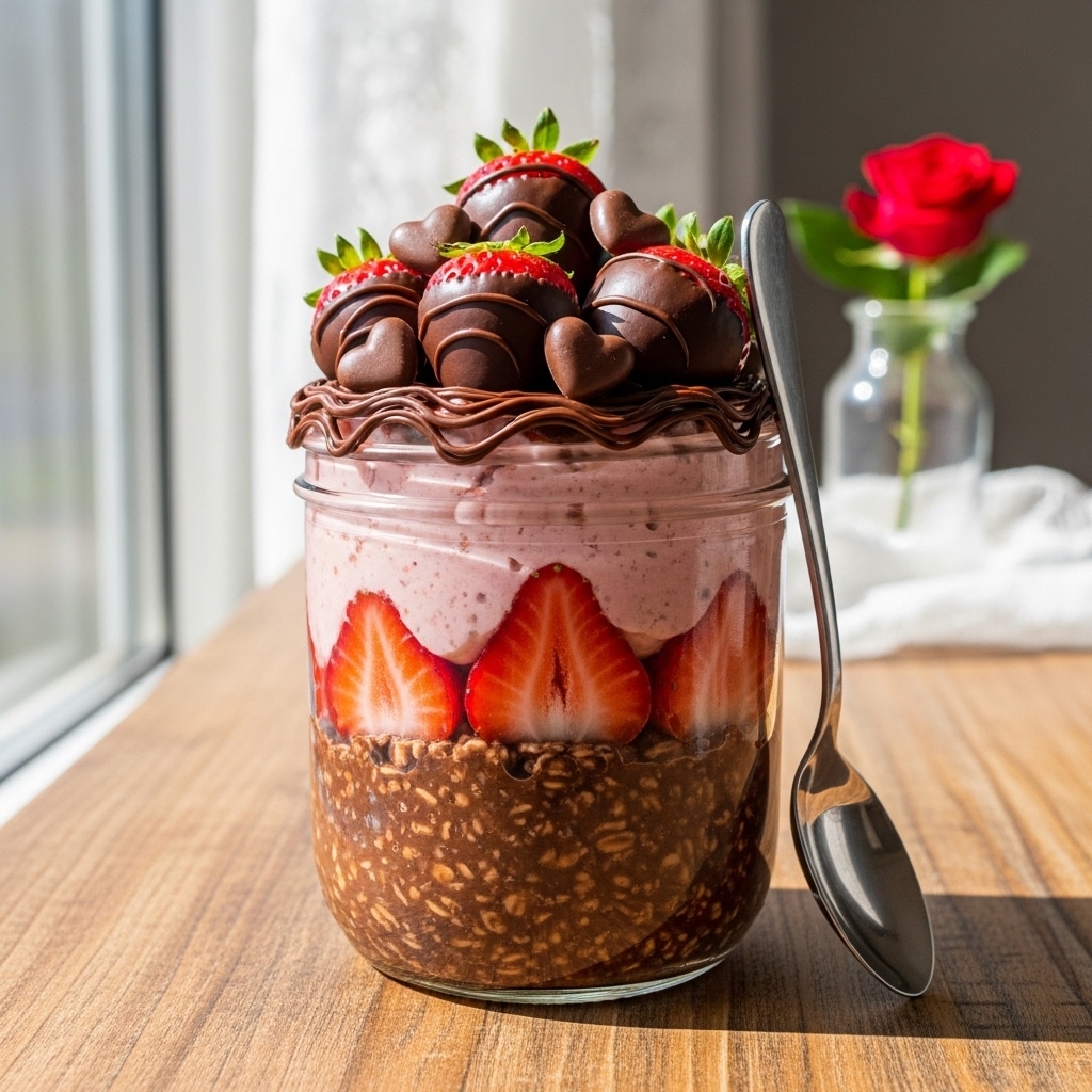 Valentines Day Overnight Oats (Chocolate-Covered Strawberry)