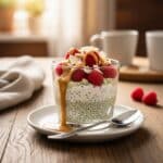 Served basil seed overnight pudding with toppings