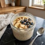 Blended overnight oats with fruit and nut butter