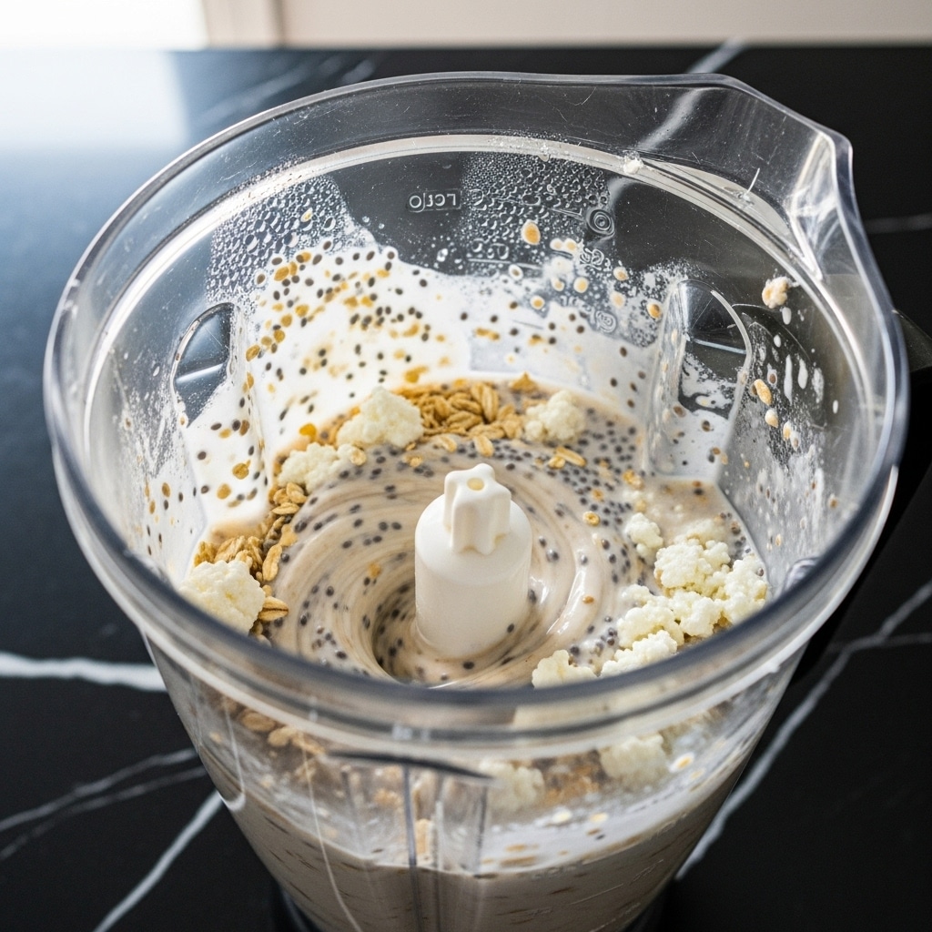 Blending oats and cottage cheese into a smooth creamy base