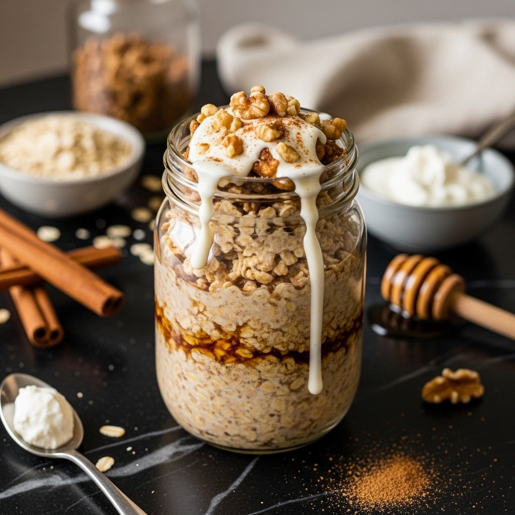 Healthy Cinnamon Roll Overnight Oats (5-Minute, High-Protein)