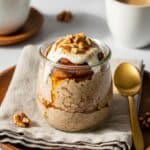 Cinnamon roll overnight oats served in a mason jar