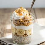 Coconut cream pie overnight oats served with graham cracker topping