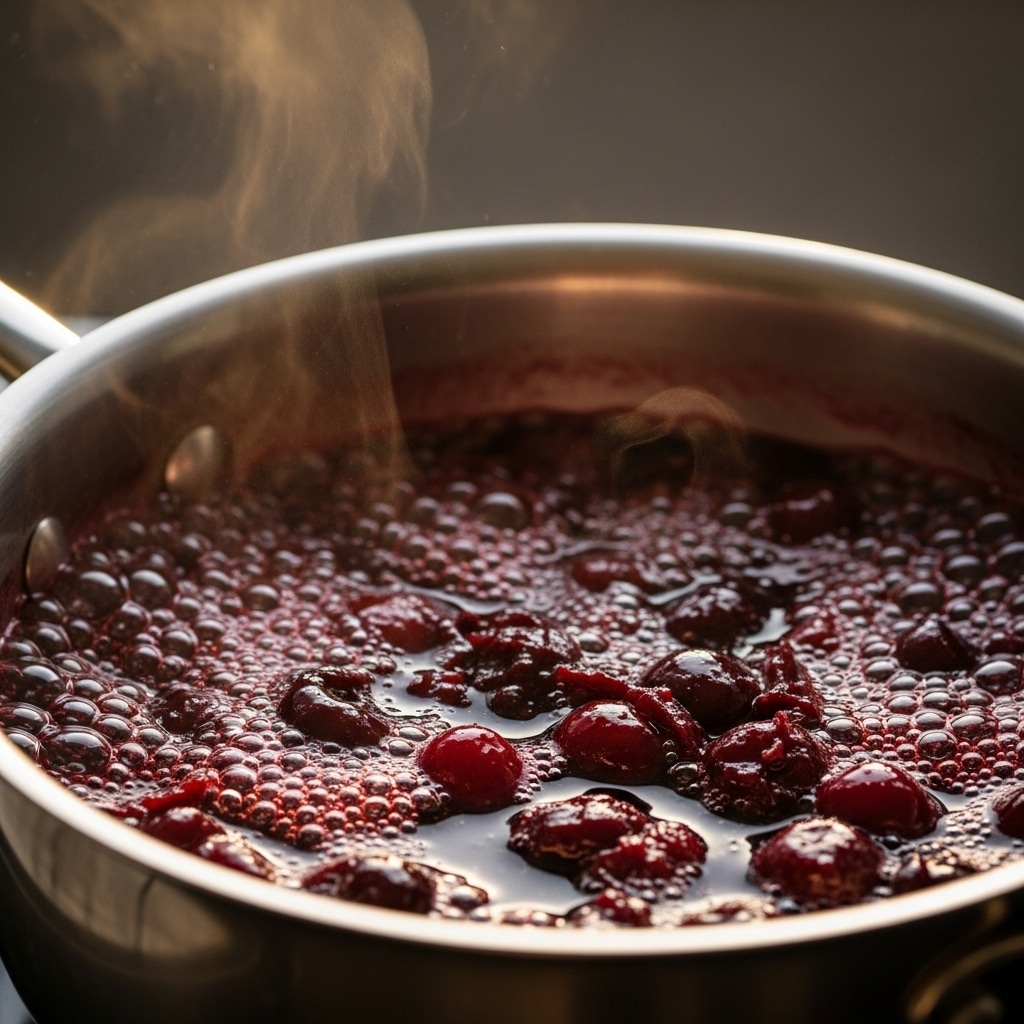 Simmering cherry compote for overnight oats