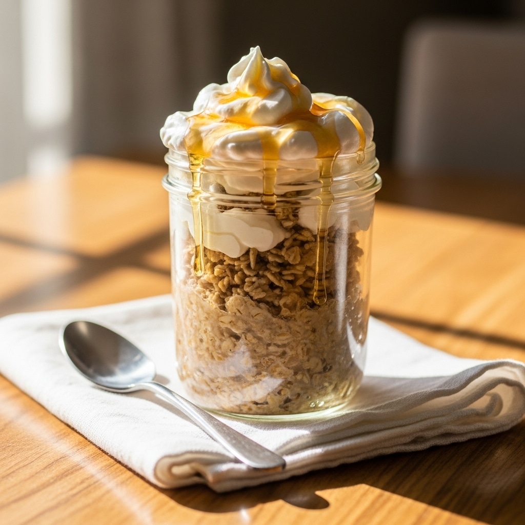 serving coffee overnight oats for breakfast