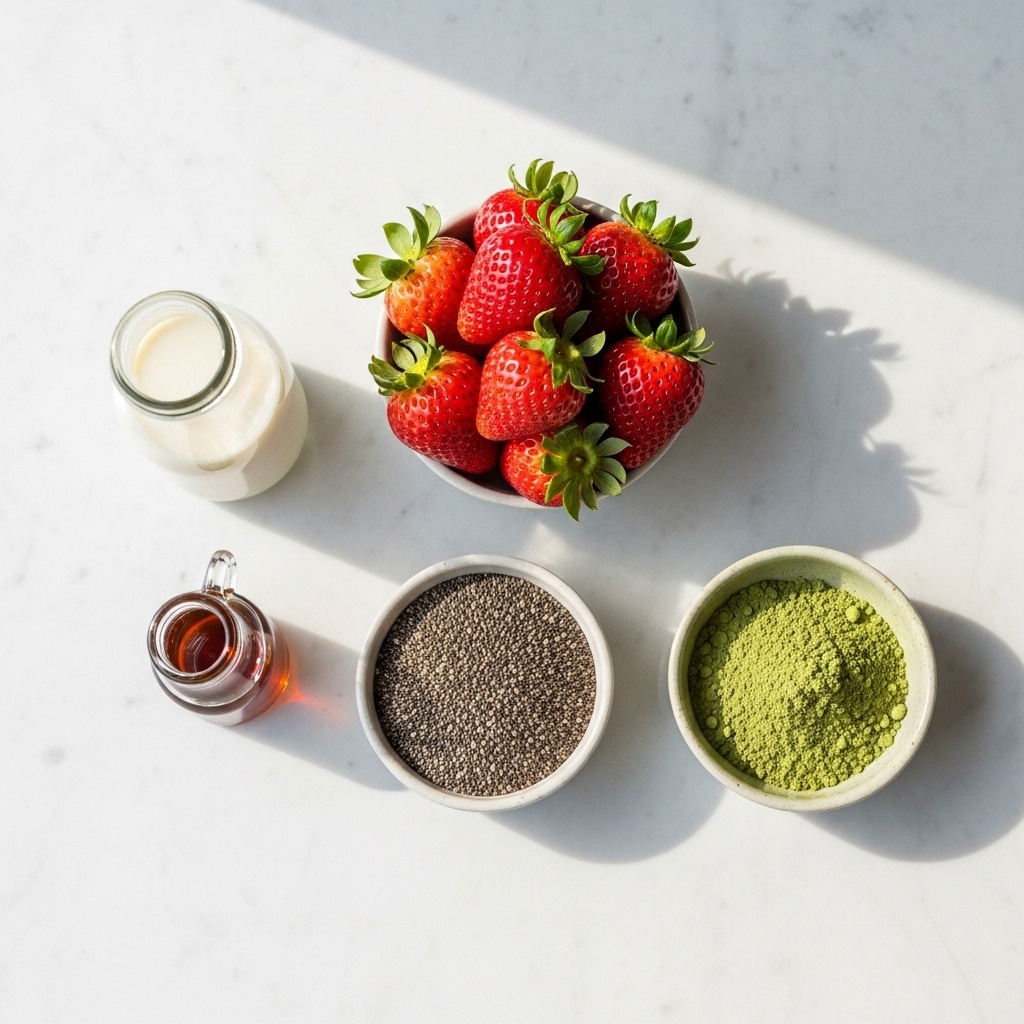 Ingredients for Matcha Chia Strawberry Pudding