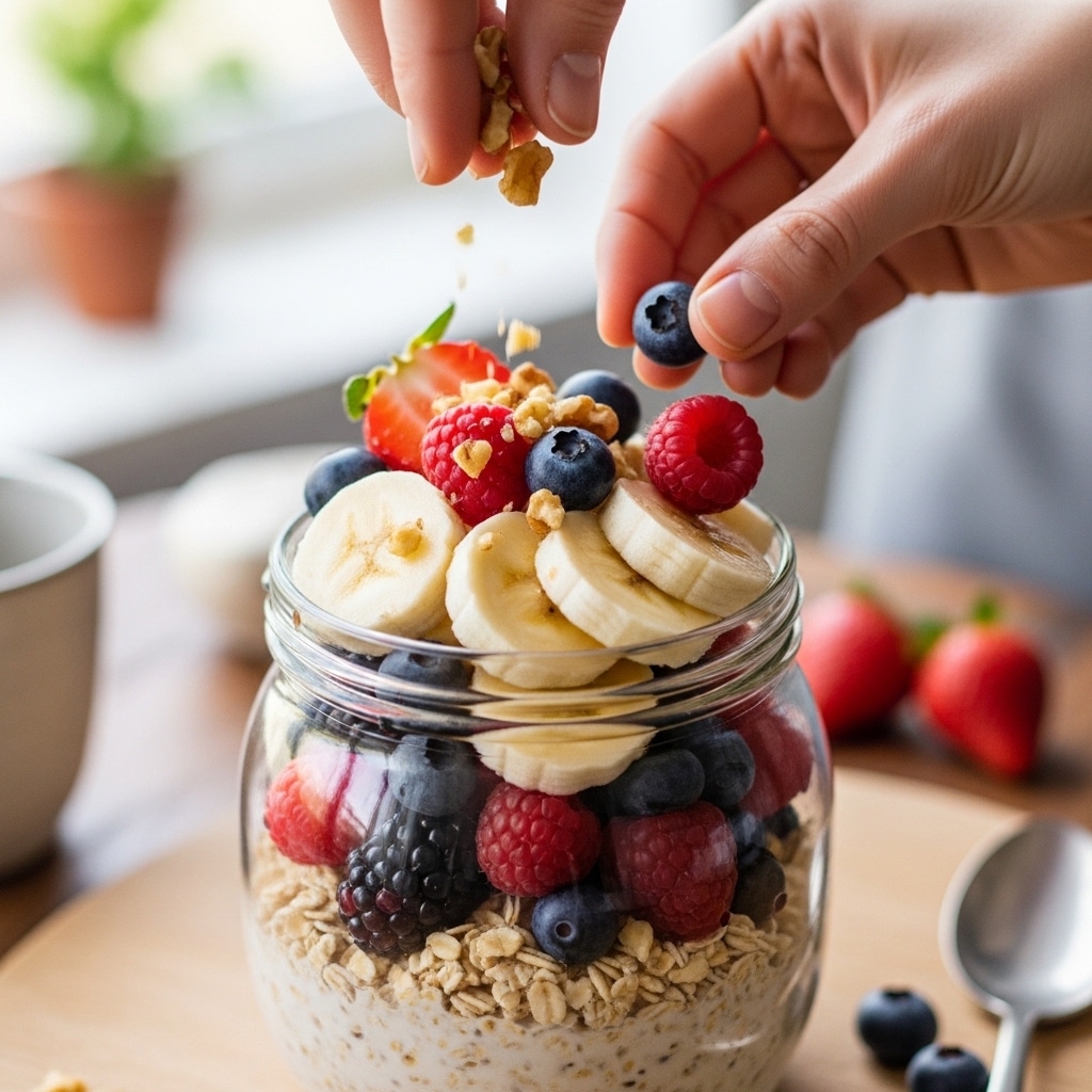 Layering fruit into jar with overnight oats ratio