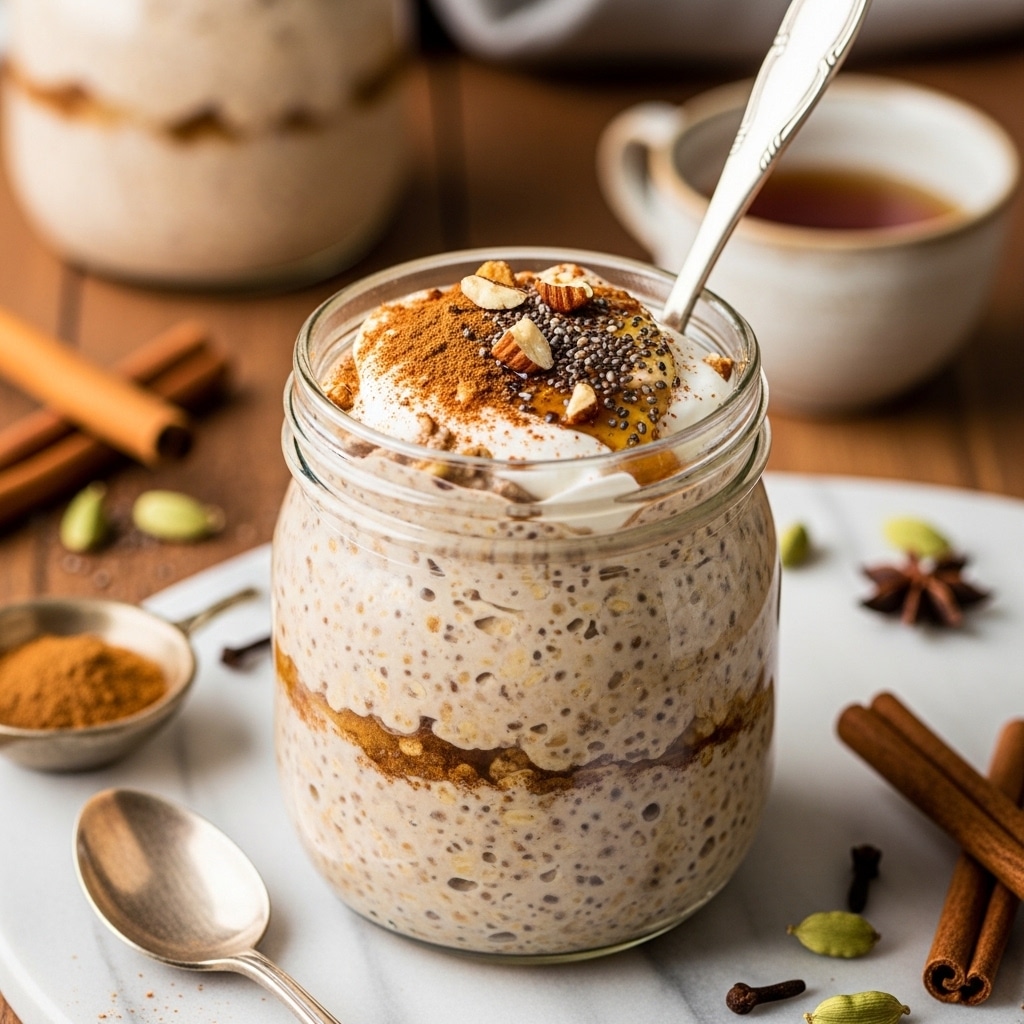 Chai Spiced Overnight Oats with Cardamom