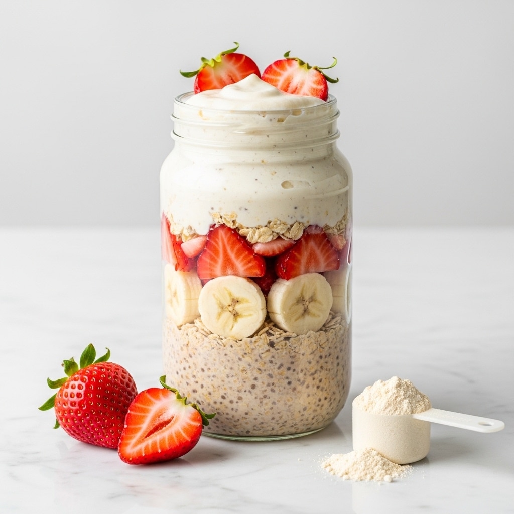 Strawberry Banana Protein Overnight Oats