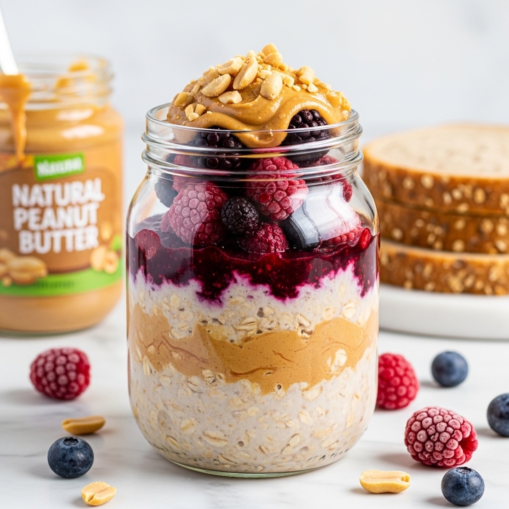 PB and Jelly Overnight Oats with Frozen Berries