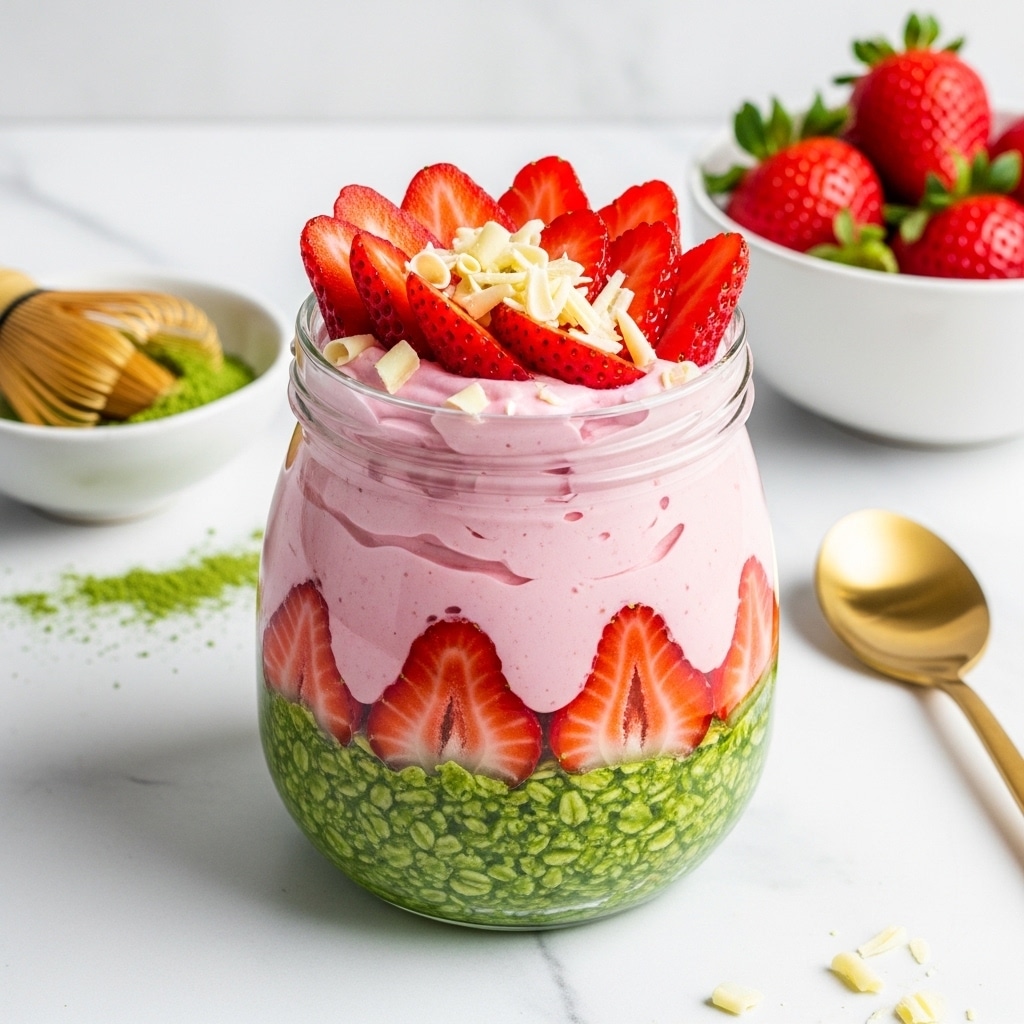 Matcha Strawberry Cream Overnight Oats Recipe