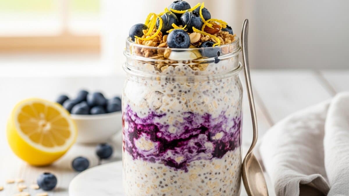 High Protein Lemon Blueberry Overnight Oats Recipe