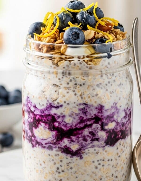 High Protein Lemon Blueberry Overnight Oats Recipe