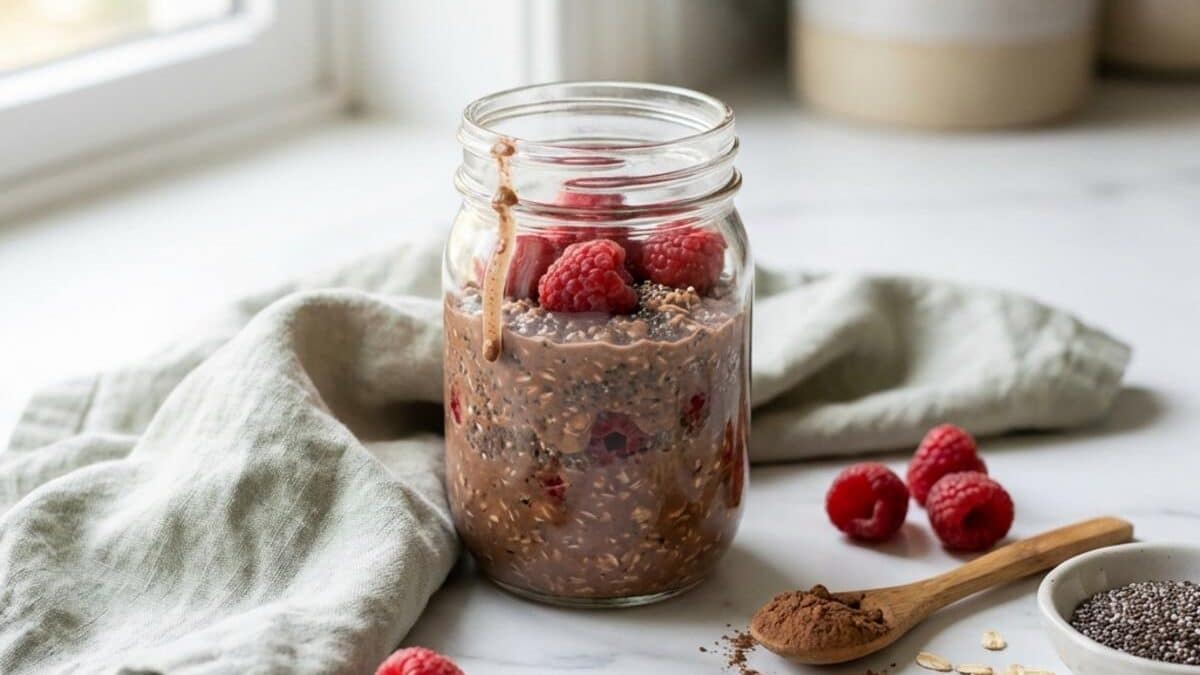 Organic Cocoa Raspberry Overnight Oats for Energized Mornings