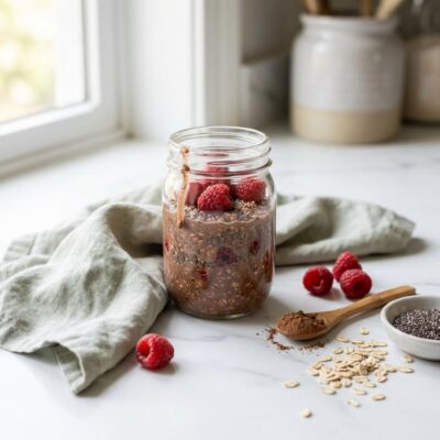 Organic Cocoa Raspberry Overnight Oats for Energized Mornings
