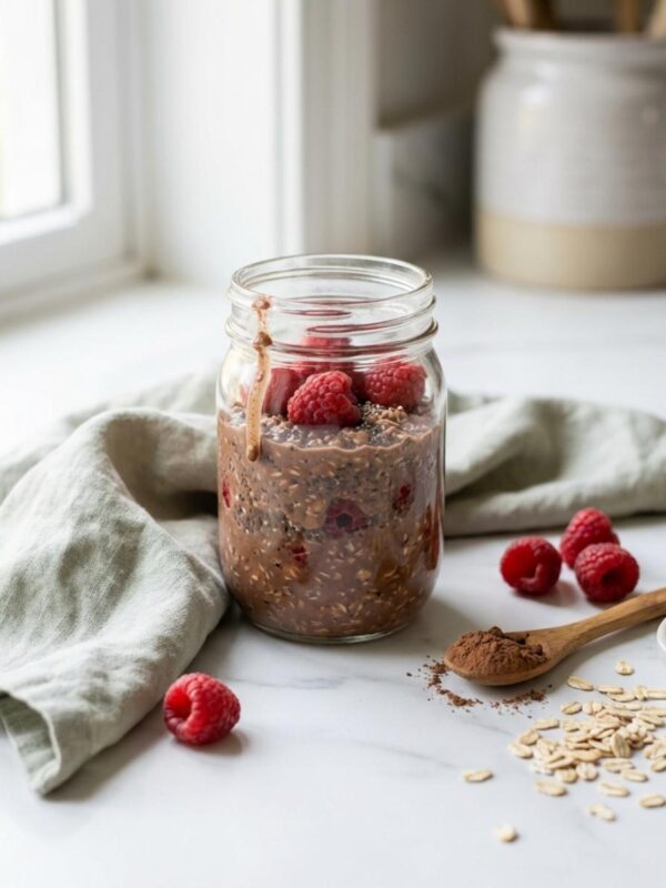 Organic Cocoa Raspberry Overnight Oats for Energized Mornings