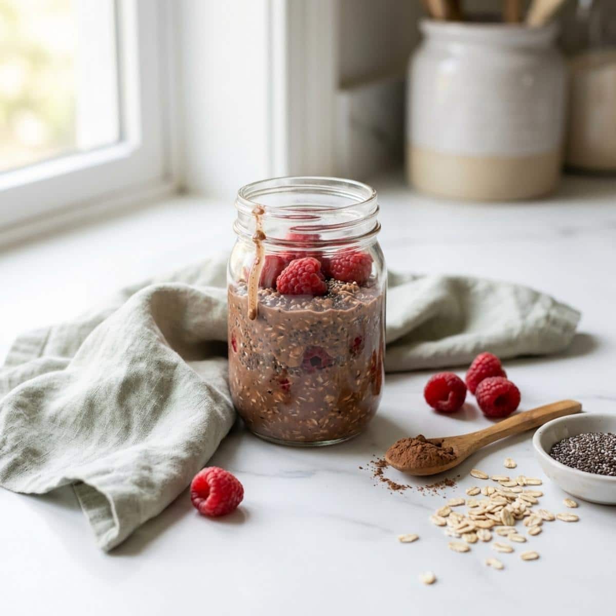 Organic Cocoa Raspberry Overnight Oats for Energized Mornings