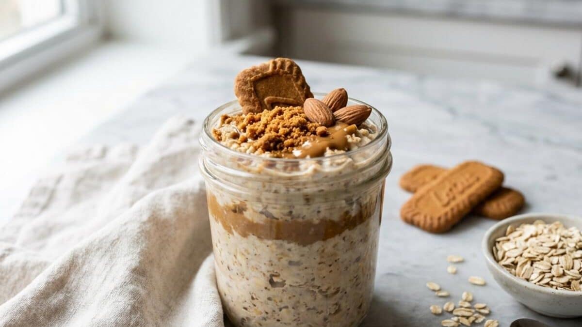Biscoff Overnight Oats High Protein for Busy Mornings