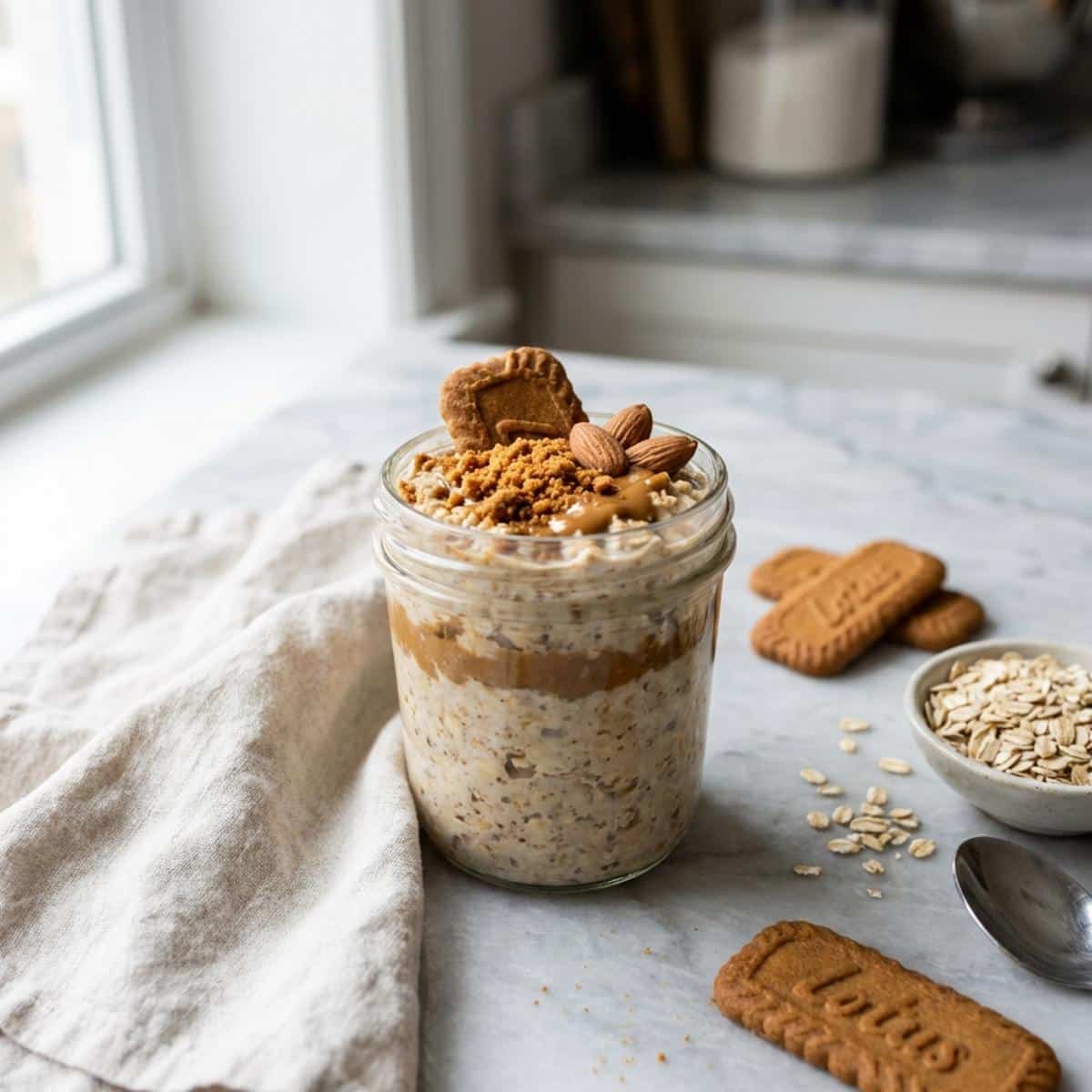 Biscoff Overnight Oats High Protein for Busy Mornings
