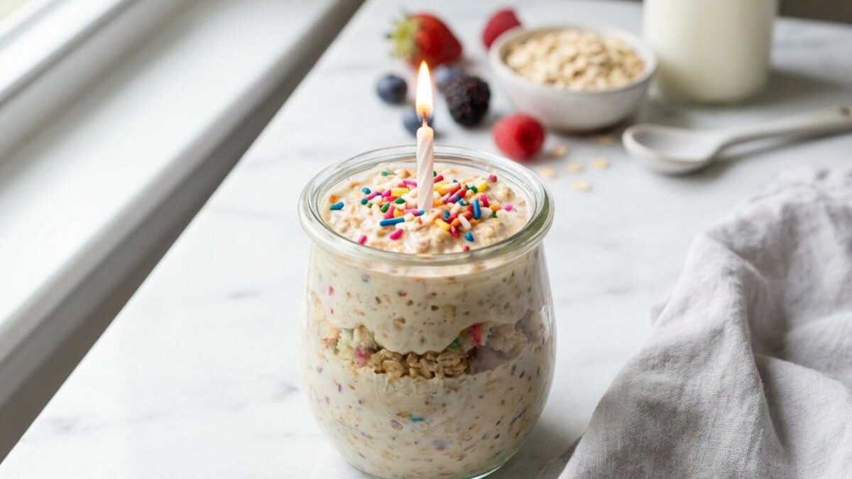 Birthday Cake Overnight Oats for Busy Mornings