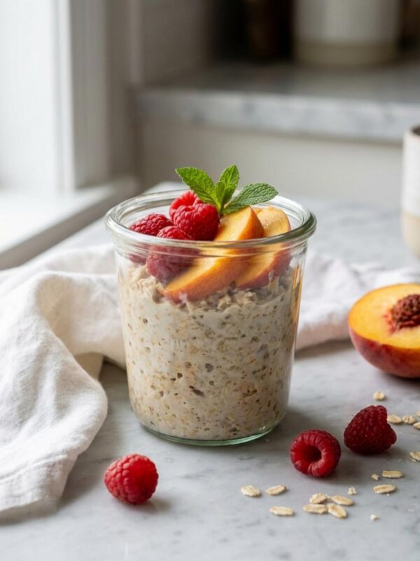 Lush Peach Melba Overnight Oats Recipe