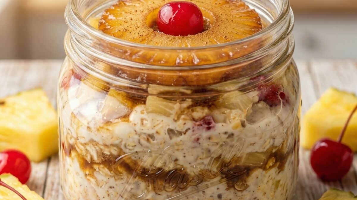 Pineapple Upside Down Cake Overnight Oats
