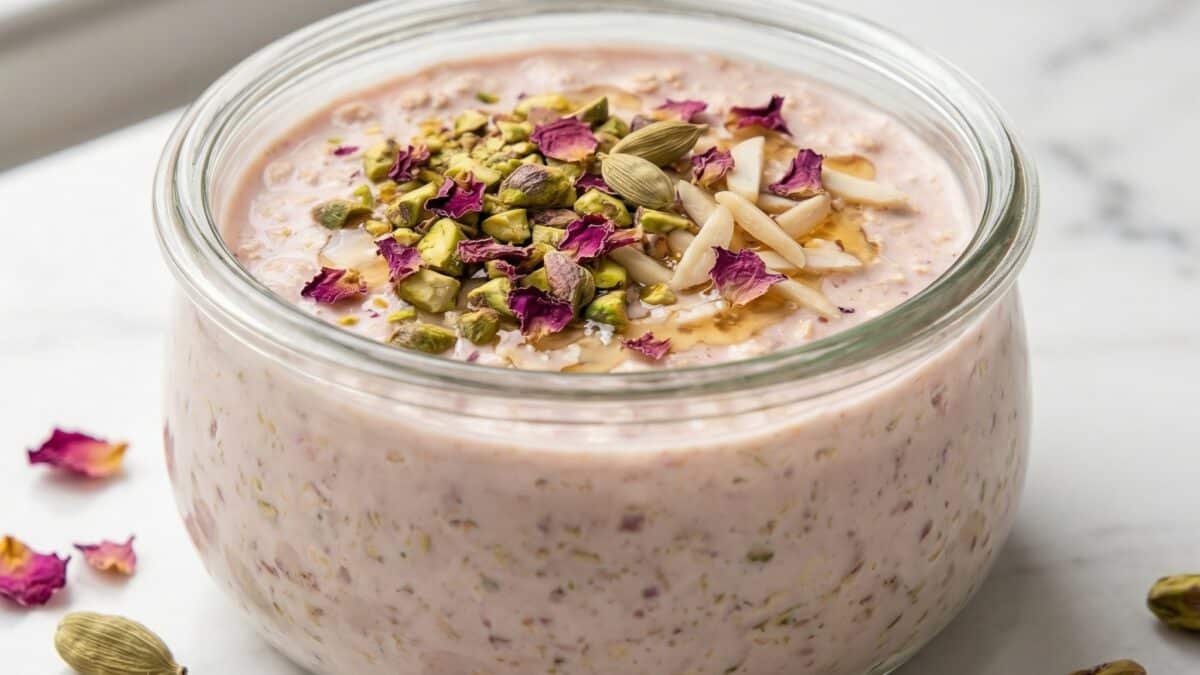 Rose Water Cardamom Overnight Oats Recipe