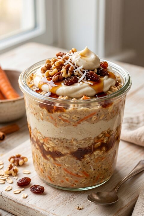 Carrot Cake Overnight Oats Recipe with Cinnamon and Raisins