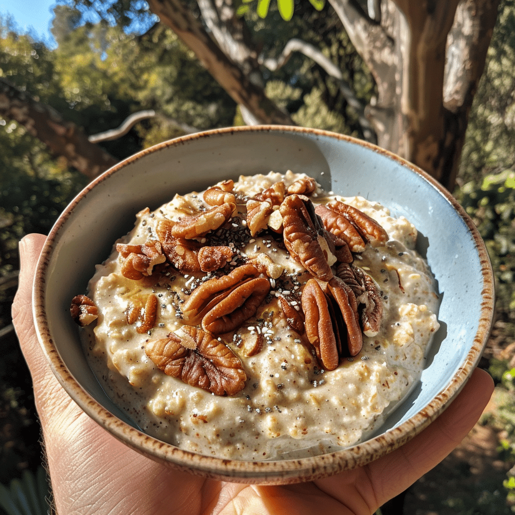 Easy Maple Pecan high-protein overnight oats